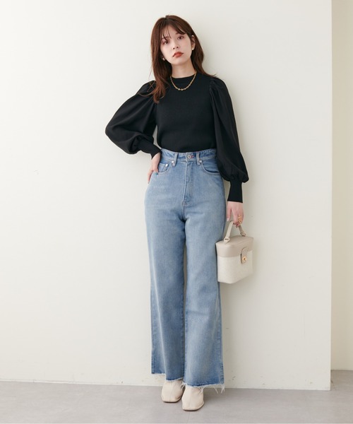 natural couture（ナチュラルクチュール）の「異素材ボリューム袖リブニット（ニット/セーター・レディース・ベージュ/ボルドー/ブラック/ミント/アイボリー・FREE）」の11枚目の写真