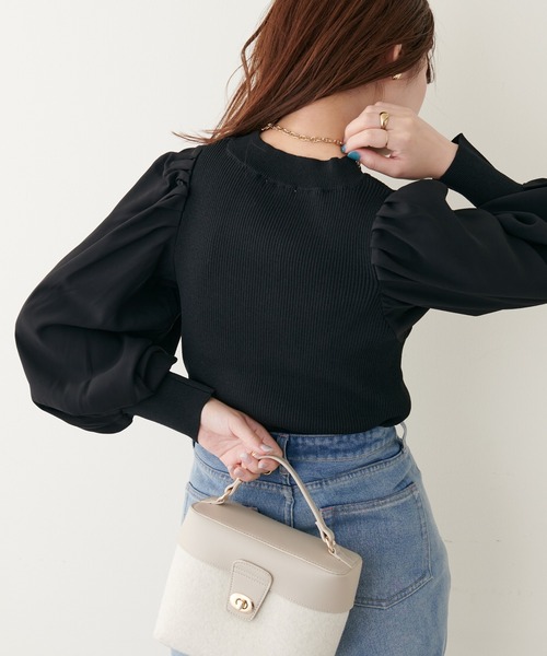 natural couture（ナチュラルクチュール）の「異素材ボリューム袖リブニット（ニット/セーター・レディース・ベージュ/ボルドー/ブラック/ミント/アイボリー・FREE）」の10枚目の写真