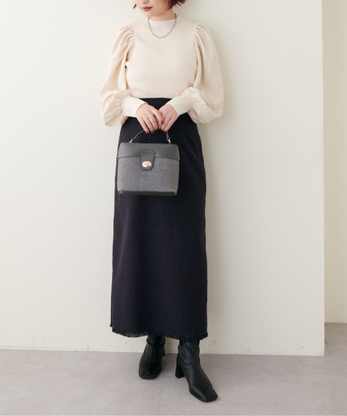 natural couture（ナチュラルクチュール）の「異素材ボリューム袖リブニット（ニット/セーター・レディース・ベージュ/ボルドー/ブラック/ミント/アイボリー・FREE）」の7枚目の写真