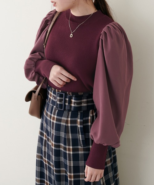 natural couture（ナチュラルクチュール）の「異素材ボリューム袖リブニット（ニット/セーター・レディース・ベージュ/ボルドー/ブラック/ミント/アイボリー・FREE）」の21枚目の写真