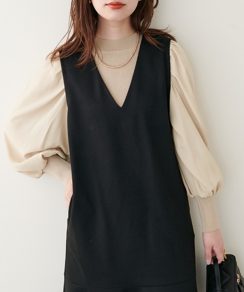 natural couture（ナチュラルクチュール）の「異素材ボリューム袖リブニット（ニット/セーター・レディース・ベージュ/ボルドー/ブラック/ミント/アイボリー・FREE）」の13枚目の写真