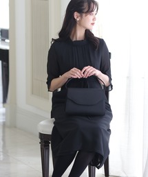 PourVous（プールヴー）の「結婚式 パーティー ドレス フロント タック 七分袖&ミモレ丈 大きいサイズ フォーマル オケージョンドレス お呼ばれ 二次会 成人式 同窓会 謝恩会 20代 30代（ドレス）」