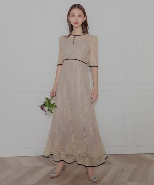 Leja レースパーティードレス ブラック/ベージュ ブラックの