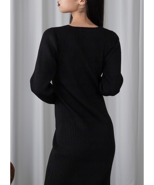 Adoon plain（アドーンプレーン）の「ウエストカットニットワンピース（ワンピース・レディース・ブラック・FREE）」の6枚目の写真