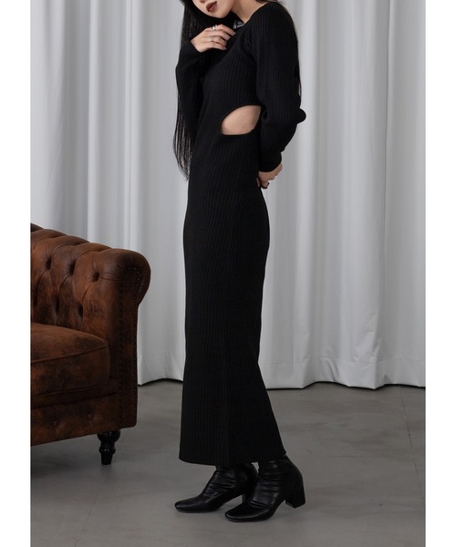 Adoon plain（アドーンプレーン）の「ウエストカットニットワンピース（ワンピース・レディース・ブラック・FREE）」の3枚目の写真