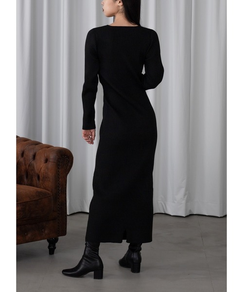 Adoon plain（アドーンプレーン）の「ウエストカットニットワンピース（ワンピース・レディース・ブラック・FREE）」の4枚目の写真