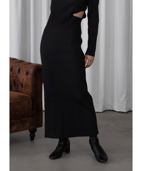 Adoon plain（アドーンプレーン）の「ウエストカットニットワンピース（ワンピース・レディース・ブラック・FREE）」の7枚目の写真