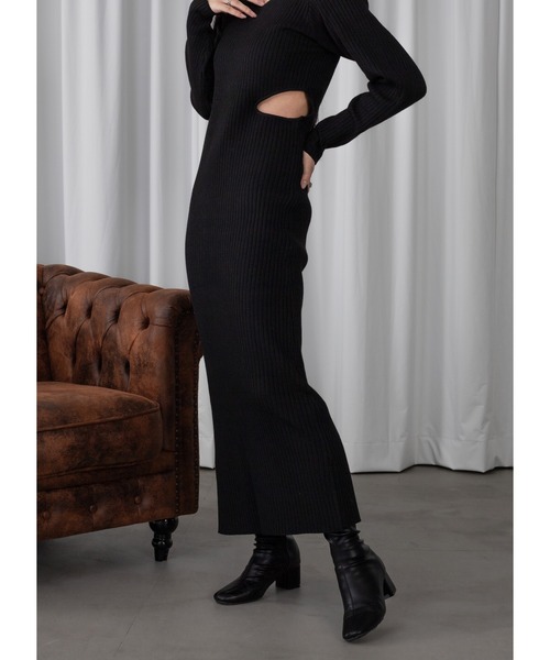 Adoon plain（アドーンプレーン）の「ウエストカットニットワンピース（ワンピース・レディース・ブラック・FREE）」の8枚目の写真