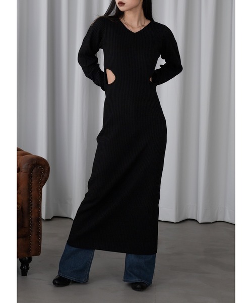 Adoon plain（アドーンプレーン）の「ウエストカットニットワンピース（ワンピース・レディース・ブラック・FREE）」の10枚目の写真