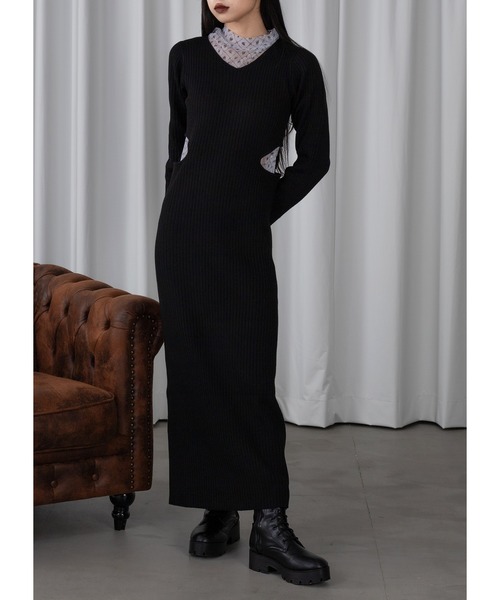 Adoon plain（アドーンプレーン）の「ウエストカットニットワンピース（ワンピース・レディース・ブラック・FREE）」の11枚目の写真