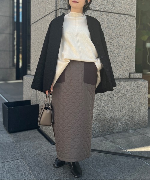 Chez toi(シェトワ)の「キルティング×リブニット切替スカート(スカート・レディース・ブラウン/ブラック/ライトベージュ・FREE)」の4枚目の写真
