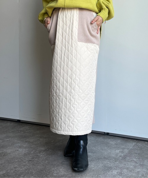 Chez toi(シェトワ)の「キルティング×リブニット切替スカート(スカート・レディース・ブラウン/ブラック/ライトベージュ・FREE)」の6枚目の写真