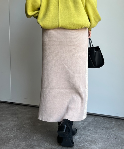 Chez toi(シェトワ)の「キルティング×リブニット切替スカート(スカート・レディース・ブラウン/ブラック/ライトベージュ・FREE)」の7枚目の写真