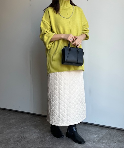 Chez toi(シェトワ)の「キルティング×リブニット切替スカート(スカート・レディース・ブラウン/ブラック/ライトベージュ・FREE)」の13枚目の写真