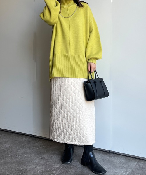 Chez toi(シェトワ)の「キルティング×リブニット切替スカート(スカート・レディース・ブラウン/ブラック/ライトベージュ・FREE)」の14枚目の写真