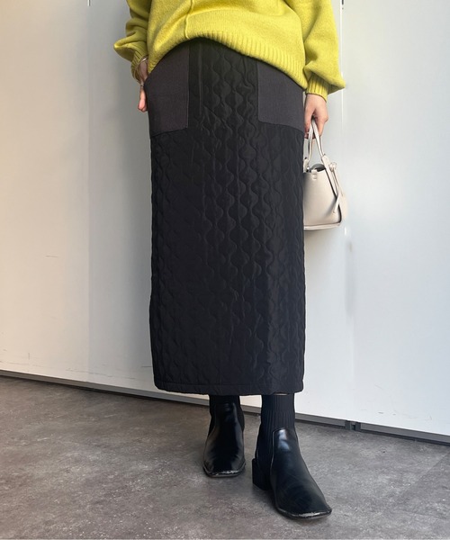 Chez toi(シェトワ)の「キルティング×リブニット切替スカート(スカート・レディース・ブラウン/ブラック/ライトベージュ・FREE)」の15枚目の写真