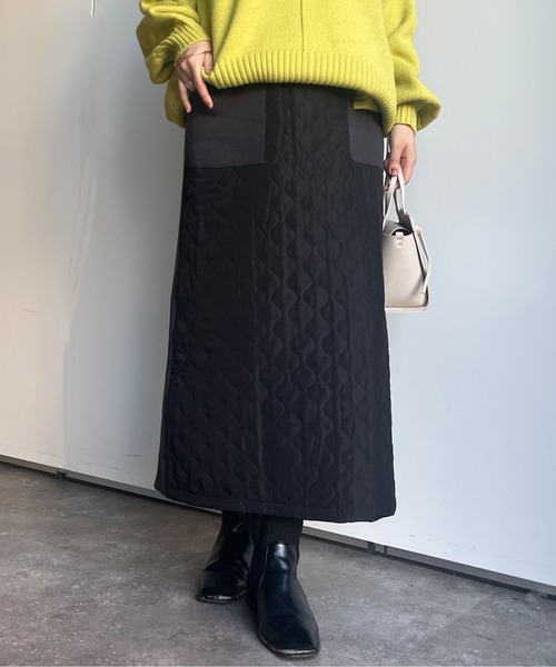 Chez toi(シェトワ)の「キルティング×リブニット切替スカート(スカート・レディース・ブラウン/ブラック/ライトベージュ・FREE)」の16枚目の写真