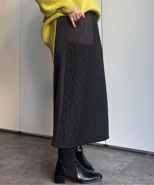 Chez toi(シェトワ)の「キルティング×リブニット切替スカート(スカート・レディース・ブラウン/ブラック/ライトベージュ・FREE)」の18枚目の写真