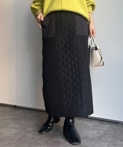 Chez toi(シェトワ)の「キルティング×リブニット切替スカート(スカート・レディース・ブラウン/ブラック/ライトベージュ・FREE)」の19枚目の写真