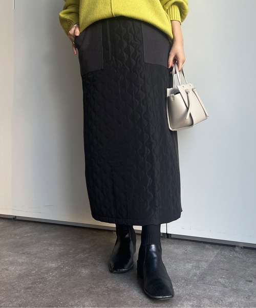 Chez toi(シェトワ)の「キルティング×リブニット切替スカート(スカート・レディース・ブラウン/ブラック/ライトベージュ・FREE)」の20枚目の写真