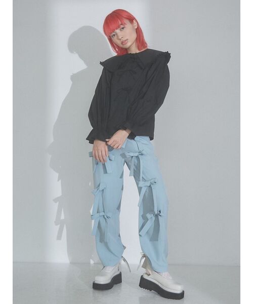 merry jenny（メリージェニー）の「リボンフリルカラーブラウス（シャツ/ブラウス・レディース・ブラック/ライトブルー/オフホワイト・FREE）」の4枚目の写真