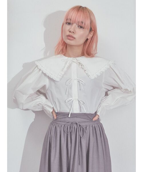 merry jenny（メリージェニー）の「リボンフリルカラーブラウス（シャツ/ブラウス・レディース・ブラック/ライトブルー/オフホワイト・FREE）」の15枚目の写真