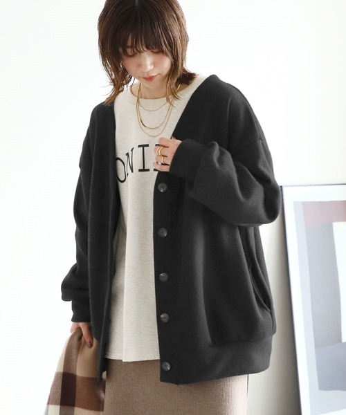 reca(レカ)の「サイドポケット起毛BIGカーディガン(カーディガン/ボレロ・レディース・ブラック/ベージュ・FREE)」の3枚目の写真