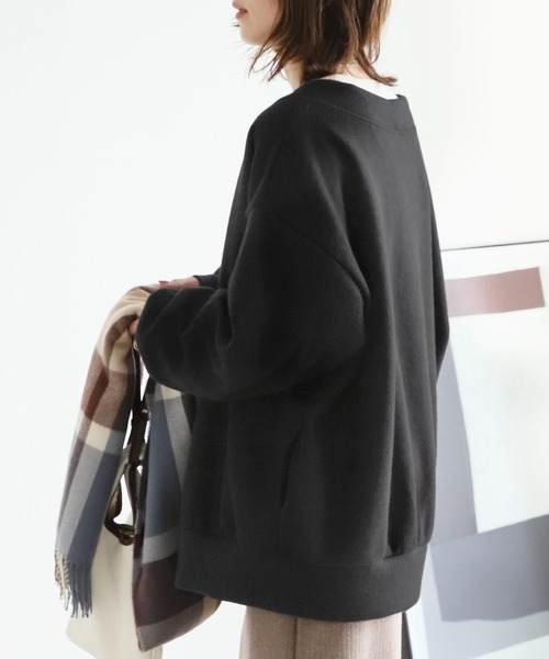 reca(レカ)の「サイドポケット起毛BIGカーディガン(カーディガン/ボレロ・レディース・ブラック/ベージュ・FREE)」の4枚目の写真