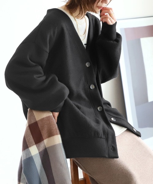 reca(レカ)の「サイドポケット起毛BIGカーディガン(カーディガン/ボレロ・レディース・ブラック/ベージュ・FREE)」の5枚目の写真
