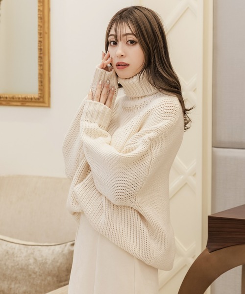タートルネック・手編み風ざっくりニットトップス/22630（ニット