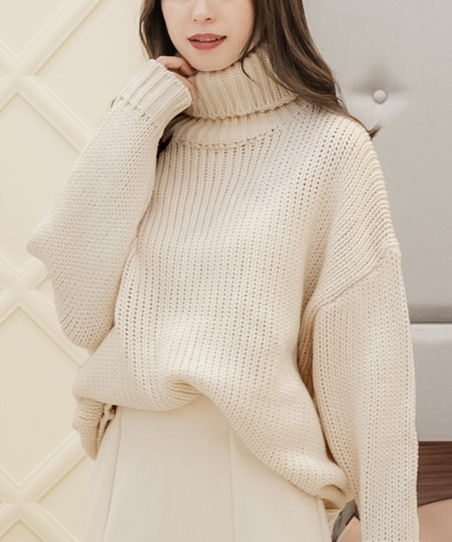 Julia Heuer♡タートルネック長袖トップス　定価36,300円 セール】タートルネック・手編み風ざっくりニットトップス/22630