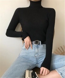 ハイネックリブニットトップス
