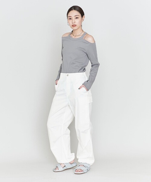 ASTRAET（アストラット）の「＜ASTRAET＞P/C ツイル スソドロー カーゴパンツ（カーゴパンツ・レディース・ホワイト/オリーブ・1/0）」の8枚目の写真