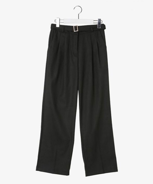 SONA（ソナ）の「SONA [ベルト付き]ピンタックワイドスラックス（スラックス・レディース・チャコールグレー/ブラウン・SMALL/MEDIUM）」の2枚目の写真