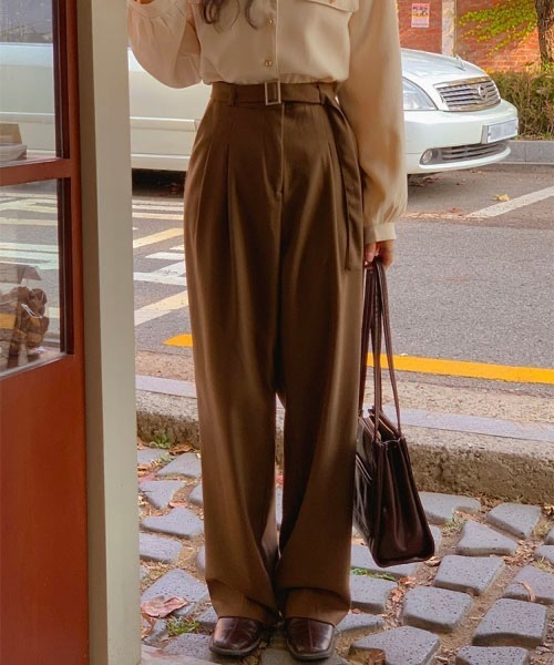 SONA（ソナ）の「SONA [ベルト付き]ピンタックワイドスラックス（スラックス・レディース・チャコールグレー/ブラウン・SMALL/MEDIUM）」の11枚目の写真