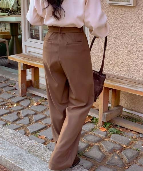 SONA（ソナ）の「SONA [ベルト付き]ピンタックワイドスラックス（スラックス・レディース・チャコールグレー/ブラウン・SMALL/MEDIUM）」の15枚目の写真
