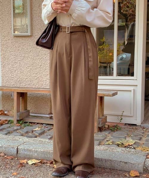 SONA（ソナ）の「SONA [ベルト付き]ピンタックワイドスラックス（スラックス・レディース・チャコールグレー/ブラウン・SMALL/MEDIUM）」の22枚目の写真