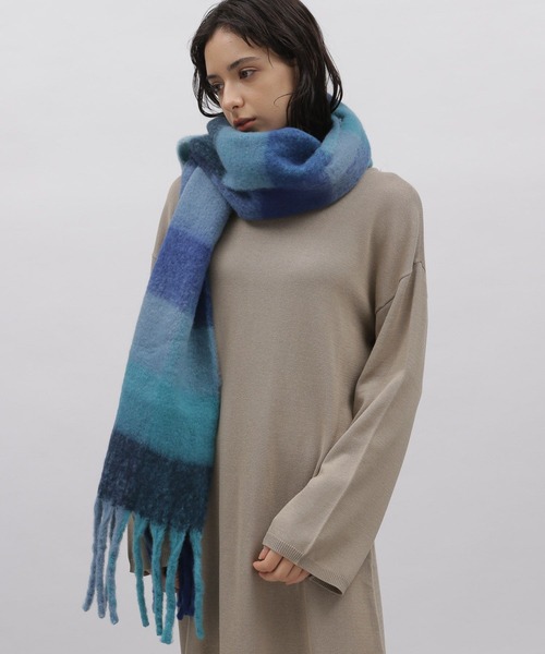 ロゴ入り マフラー ライトブルー セール】ビッグレオパード柄大判マフラー 厚手マフラー（マフラー