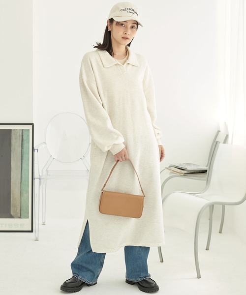 ECRIRE（エクリール）の「裏起毛スキッパーワンピース（ワンピース・レディース・グレー/ベージュ/ネイビー・M）」の2枚目の写真