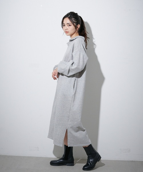 ECRIRE（エクリール）の「裏起毛スキッパーワンピース（ワンピース・レディース・グレー/ベージュ/ネイビー・M）」の5枚目の写真