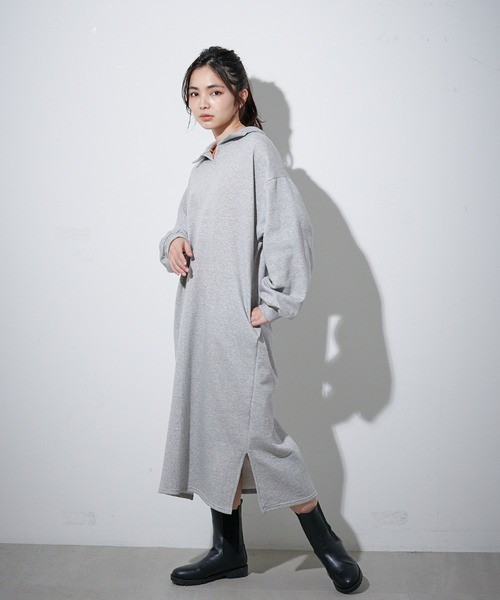 ECRIRE（エクリール）の「裏起毛スキッパーワンピース（ワンピース・レディース・グレー/ベージュ/ネイビー・M）」の6枚目の写真