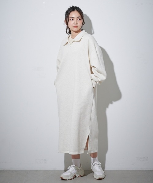 ECRIRE（エクリール）の「裏起毛スキッパーワンピース（ワンピース・レディース・グレー/ベージュ/ネイビー・M）」の9枚目の写真