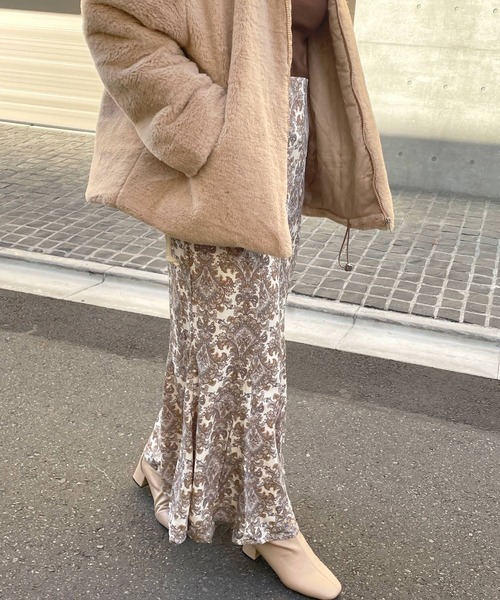 Lamoa(ラモア)の「Lamoa/ダマスク柄 ハイウエスト マーメイドスカート(スカート・レディース・グリーン/キナリ/ブルー・MEDIUM)」の10枚目の写真