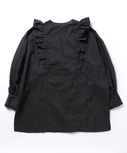 ＪＵＧＬＡＮＳ（ユグランス）の「☆ 大人の可愛いが叶う。ブロードVネックフリルブラウス　30975A132（シャツ/ブラウス・レディース・ホワイト/ブラック・FREE）」の3枚目の写真