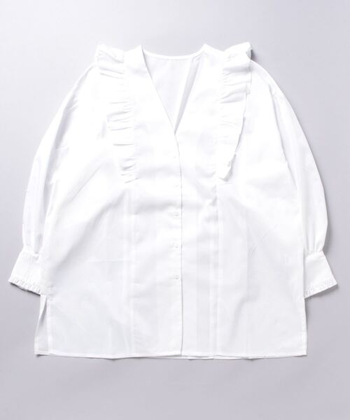 ＪＵＧＬＡＮＳ（ユグランス）の「☆ 大人の可愛いが叶う。ブロードVネックフリルブラウス　30975A132（シャツ/ブラウス・レディース・ホワイト/ブラック・FREE）」の8枚目の写真