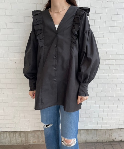 ＪＵＧＬＡＮＳ（ユグランス）の「☆ 大人の可愛いが叶う。ブロードVネックフリルブラウス　30975A132（シャツ/ブラウス・レディース・ホワイト/ブラック・FREE）」の18枚目の写真