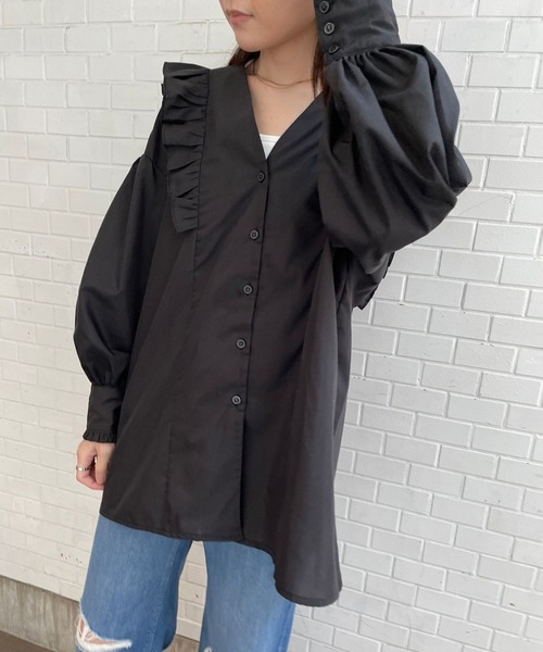 ＪＵＧＬＡＮＳ（ユグランス）の「☆ 大人の可愛いが叶う。ブロードVネックフリルブラウス　30975A132（シャツ/ブラウス・レディース・ホワイト/ブラック・FREE）」の16枚目の写真