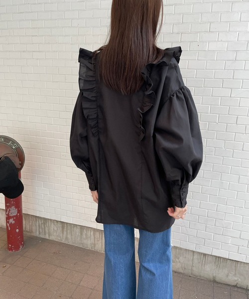 ＪＵＧＬＡＮＳ（ユグランス）の「☆ 大人の可愛いが叶う。ブロードVネックフリルブラウス　30975A132（シャツ/ブラウス・レディース・ホワイト/ブラック・FREE）」の14枚目の写真