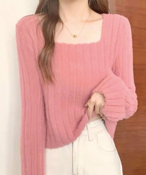 SPIGA（スピーガ）の「ｽｸｴｱﾈｯｸｼｬｷﾞｰﾆｯﾄﾄｯﾌﾟｽ（ニット/セーター・レディース・ブラック/パープル/ピンク/ブルー/アイボリー・FREE）」の5枚目の写真