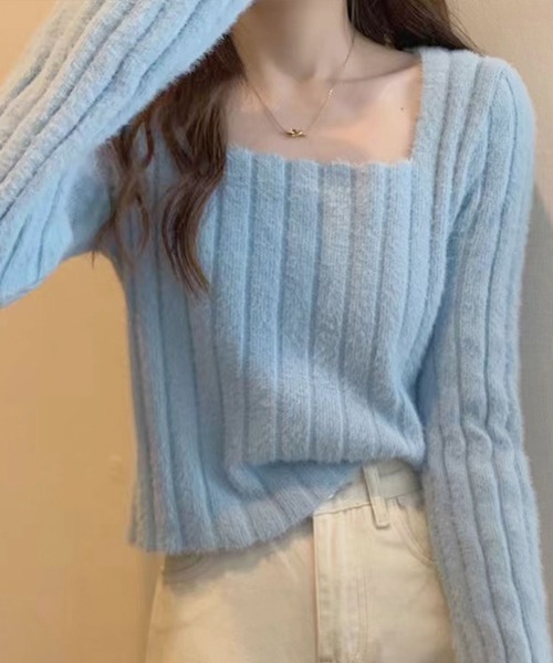 SPIGA（スピーガ）の「ｽｸｴｱﾈｯｸｼｬｷﾞｰﾆｯﾄﾄｯﾌﾟｽ（ニット/セーター・レディース・ブラック/パープル/ピンク/ブルー/アイボリー・FREE）」の4枚目の写真